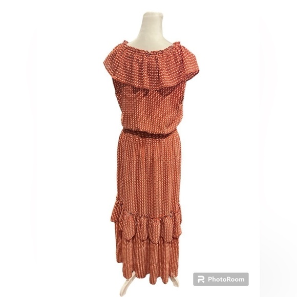 Max Studio Boho Tiered Ruffle V-Neck Maxi Dress Size Small - Picture 3 of 6